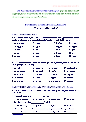 Đề thi học sinh giỏi Tiếng Anh Lớp 8 (Có đáp án)